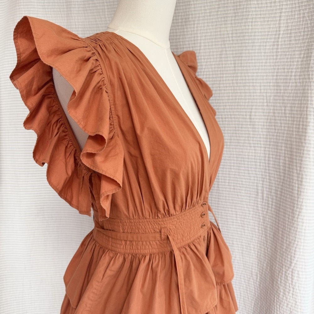 Ulla Johnson Tiered Ruffle Button Down Sena Mini Dress Sz 4 In Clay Terracota - Picture 4 of 14